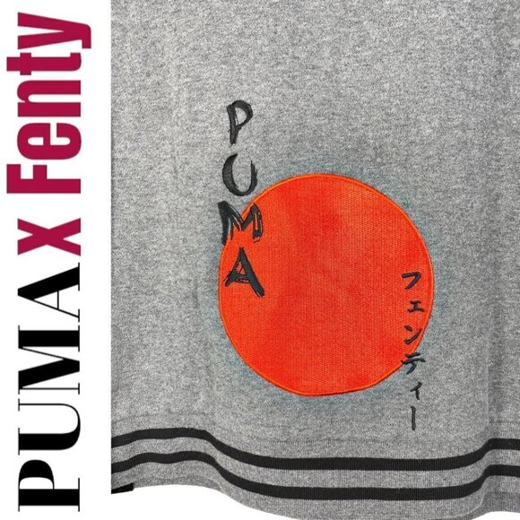 PUMA x FENTY Gray Cropped Oversized Lace Up Rising Sun Hoodie, Size Small - Picture 6 of 12